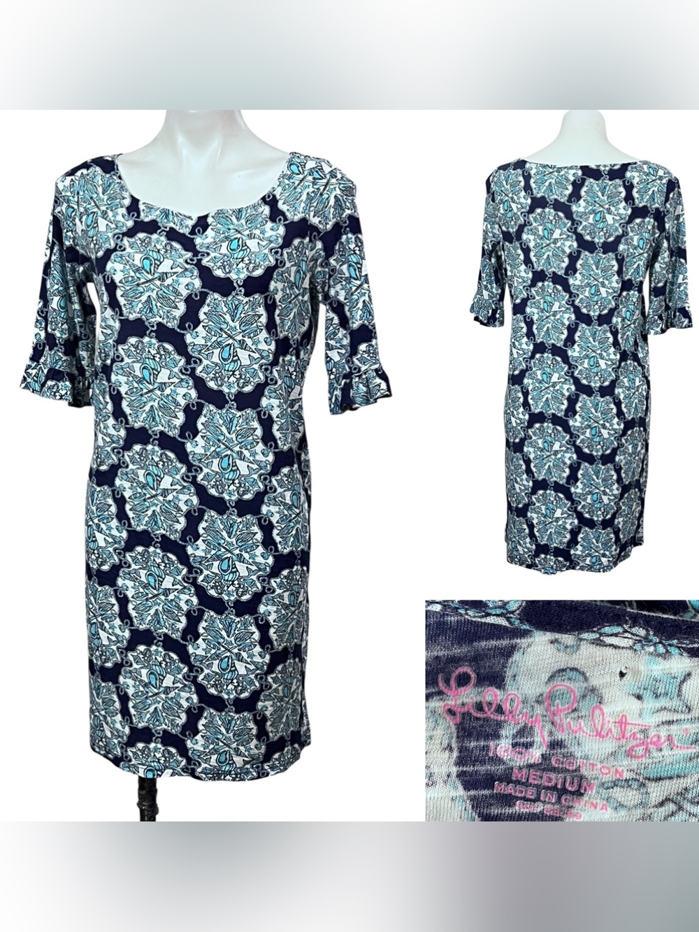 Lilly Pulitzer Somorset dress M blue multicolor Shift knee length style# 26257